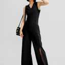 CHERFLY Jumpsuits for Women Dressy Summer Formal Outfits Wide Leg Overalls 2025 (Gray, L)