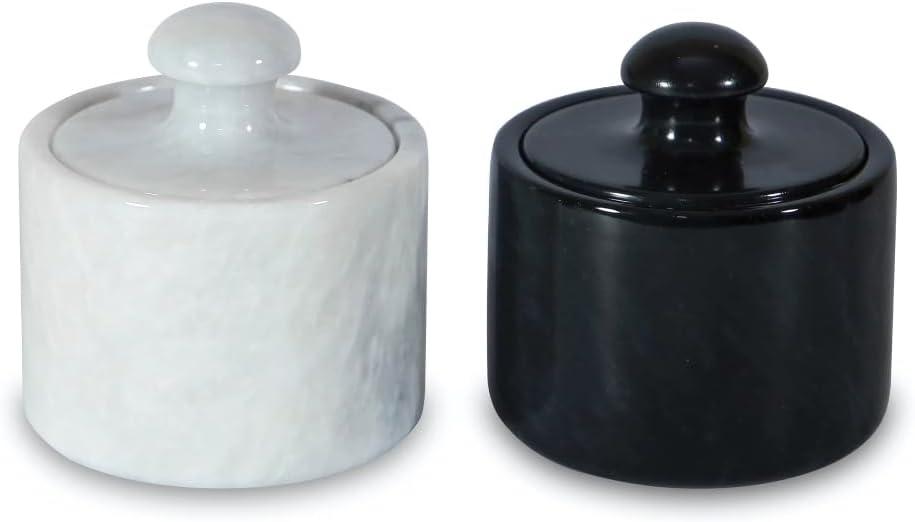 Handmade Marble Salt Cellar Set  2-Piece Premium Salt & Spice Storage with Mushroom Lid  3-Inch Dish for Salt, Pepper, Herbs  Ideal for Countertop (Black/White)