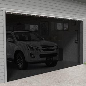 Sliding Garage Door Screen with Track Closure - Retractable Privacy Curtain Keep Annoying Animals Out Easy Install Heavy Duty Fiberglass Mesh Net for Opening Garage Patio (Black, 16 ft x 8 ft)