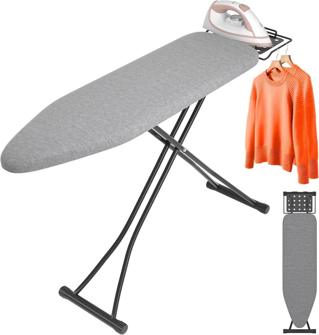 Ironing Board with Iron Rest, 7 Adjustable Heights, 43" 13" Size Standard Iron Board with 4-Layer Heat Resistant Cover and Pad for Home Apartment Laundry, Gray