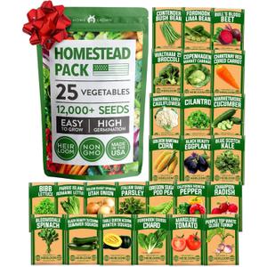 HOME GROWN 25 Heirloom Vegetable Seeds Kit - 12,000+ Non-GMO Seeds for Planting Vegetables, Survival Garden Seed Vault, Tomatoes Carrots Beans Kale Peppers, Indoor Outdoor Garden
