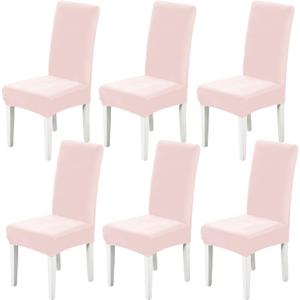 Soft Velvet Dining Chair Covers for Dining Room Set of 6 Pack Velvet Slipcovers Chairs Cover Stretch Slipcover, Pink