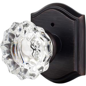 Crystal Glass Door Knobs Interior with Lock, Vintage Privacy Door Knob for Bedroom Bathroom, Oil Rubbed Bronze