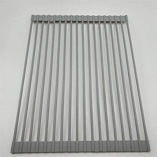 YQBUER Cutlery Basket Multipurpose Roll-Up Dish Drying Rack Over The Sink Drying Mat，- Dish Drainer - Fruits and Vegetable Rinser - Durable Silicone Covered Stainless Steel，Gray，33" x 52"