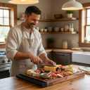 Extra Large Edge Grain Acacia Cutting Board with Metal Handle Premium Butcher Block for Kitchen Prep, Charcuterie and Serving thick Heavy-Duty Chopping Board