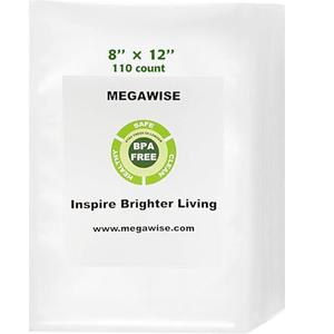 MEGAWISE Vacuum Sealer Bags (8''x 12''-110pcs) for Food Freshness Preservation, BPA Free Vacuum Storage Bags for Food or Sous Vide, Seal a Meal,Double-Sided Texture, Double Lock Freshness (110 count)