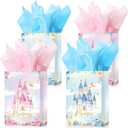 Sherr 30 Pcs Princess Prince Party Favor Bags with Handles Tissue Paper, Blue and Pink Castle Candy Goody Treat Bag Party Supplies for Girls Boys Gender Reveal Baby Shower Birthday Gift