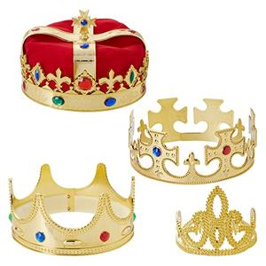 BLUE PANDA 4-Pieces King and Queen Crowns Set for Kids - Gold Crowns and Tiara for Royal Theme Birthday Party Costume Accessories and Photo Booth Props - Props For Photobooth