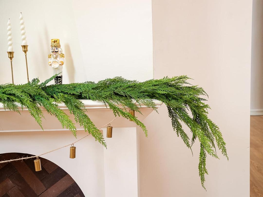 6FT Cedar Garland Realistic Faux Pine Cypress Garland for Mantle Stairs Fireplace Table Front Door Wall Indoor Outdoor Christmas Xmas Decor Holiday Decorations