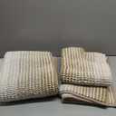 BSICPRO Bathroom Rugs Sets 3 Piece, Toilet Rugs U-Shaped Contour Bath Mat Set, Large Striped Non Slip Absorbent Chenille Shower Mat, Beige (22"x59"+ 20"x32"+U Shape 20"x24")