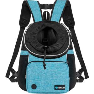 PetAmi Front Carrier Backpack for Dogs and Cats, Adjustable Ventilated Pet Chest Carrier for Hiking Camping Travel, Small Medium Dog Puppy Large Cat Carrying Bag, Max 10 lbs, Teal Blue (Medium (15x8x15.5)