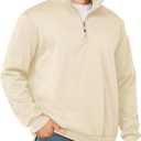 Mens Quarter Zip Pullover Lightweight Mock Neck Sweatshirt Casual Long Sleeve Sweaters (Beige, XXXL)