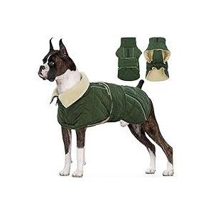 Kuoser Dog Winter Coat Waterproof Dog Snow Jacket, Warm Fleece Lined Pet Turtleneck Snowsuit Puppy Cold Weather Coats with Harness Hole, Adjustable Winter Vest for Medium Large Dogs, Green, Large