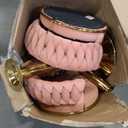 VECELO Bar Stools Set of 2, Adjustable Barstools Counter Height Stools with Back and Arm, Velvet Woven Kitchen Island Stools w/Gold Metal Leg Base, 360 Swivel Bar Chair, Pink