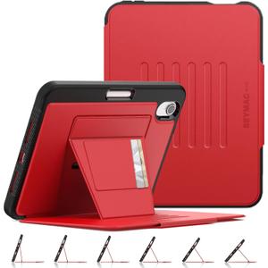 SEYMAC stock Case for iPad mini 7 (A17 Pro)/ Mini 6 8.3'', Strong Magnetic Auto Sleep Shockproof Case with Absorbing Multi-Angles Stand, Pen Holder, Card Slot, Red
