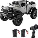 D883 RC Crawler Pickup Truck, 1:18 Scale 4WD Off-Road RC Rock Crawler with LED Lights and 2 Rechargeable Batteries for Adults (Gray)