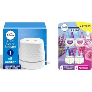 Bundle of Febreze Plug Scent Booster Continuous Scent Device Oil Diffuser, + Febreze Odor-Fighting Fade Defy Plug Air Freshener, Downy April Fresh, Mediterranean Lavender, .87 fl. oz. Oil Refills