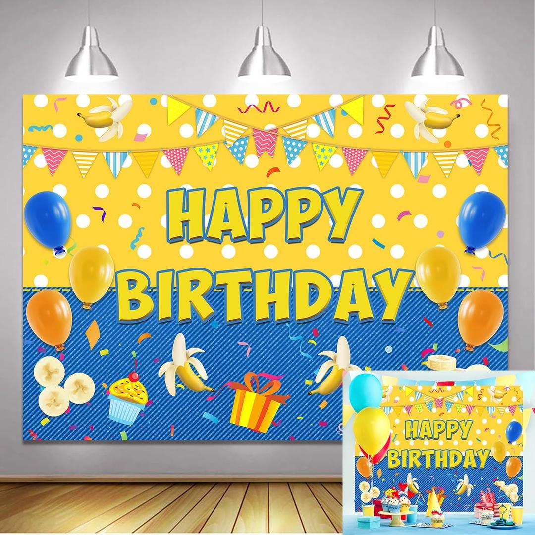Cartoon Banana Birthday Backdrop 8x6ft Movie Theme Photo Background Boys Girls Happy Birthday Party Cake Table Decoration Banner