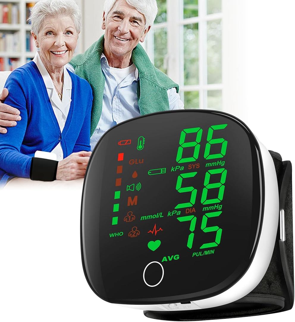 Digital Wrist Blood Pressure Monitor, 2026 Automatic BP Machine Large Tri Backlit Screen Rechargeable Pulse Rate Monitoring Meter for Home Use, 99X2 Reading Memory
