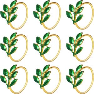 KPOSIYA Napkin Rings Set of 20 Hollow Cut Metal Napkin Holder Dinning Table Setting for Wedding Party Banquet Christmas Dinner Delicate Serviette Buckles Decor, Ye Zi-Green 20