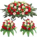 3 Pcs Artificial Cemetery Flower Saddles Cemetery Flowers for Grave Memorial Grave Flowers with Vases for Cemetery Decoration