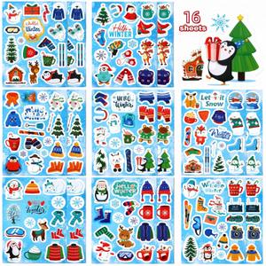 3 x 288 Pieces Winter Stickers Snowflake Holiday Party Sticker Hello Winter Sticker for Water Bottles Snowman Penguin Stickers for Envelopes Cards Crafts Scrapbooking School Classroom