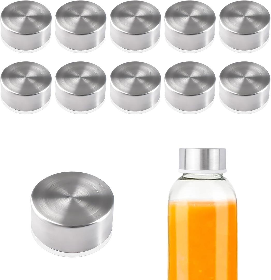 INCREWAY 12Pcs Stainless Steel Lids, Replacement Bottle Caps for Wide Mouth Glass Containers with Dia 1.5in, Replacement Lids for Kitchen Storage Water Juice Beverage Drink Bottles (Silver)