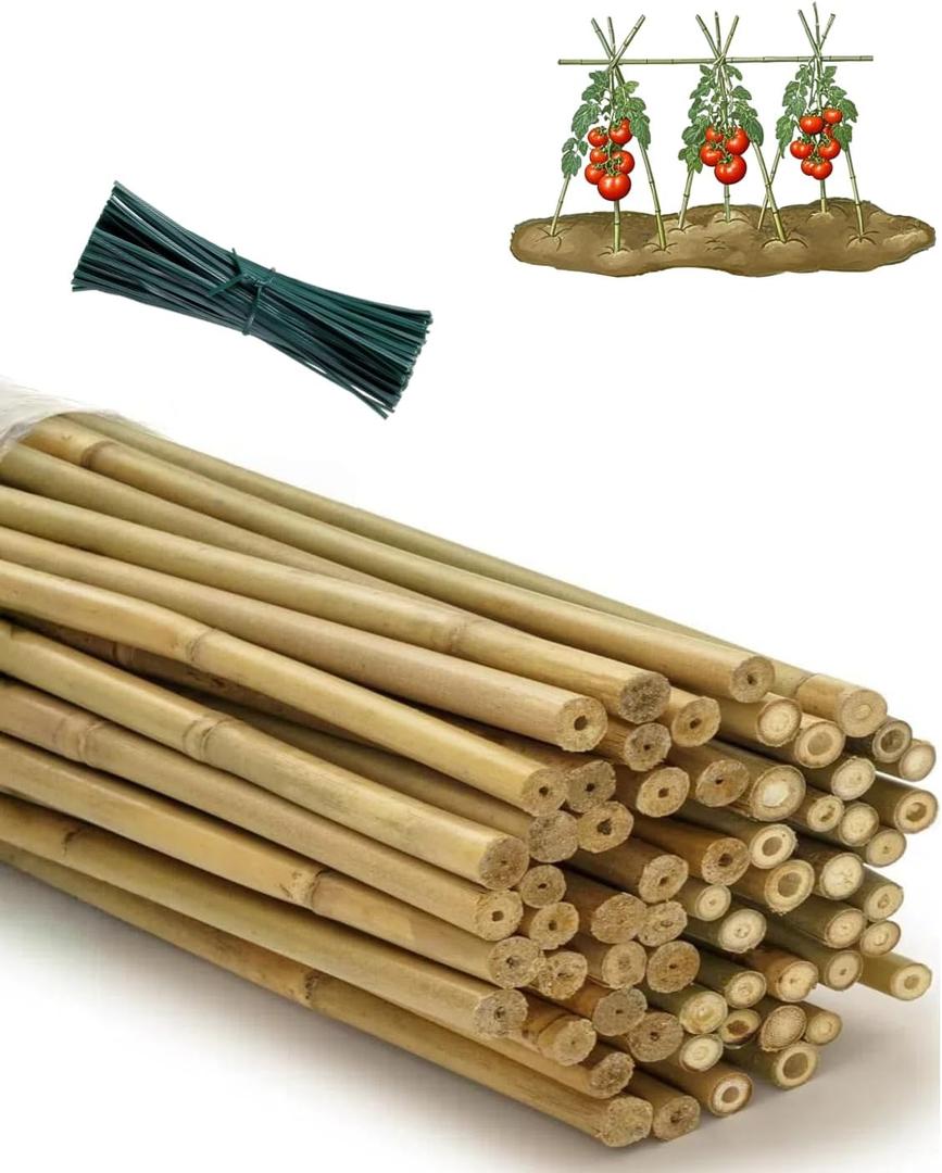 4 Ft Bamboo Stakes for Plant with Twist Ties 60 pcs Bamboo Sticks Plant Support Garden Stakes Poles for Tomatoes Cucumber Grapes Pole Beans Trees Potted Dahlia Flowers
