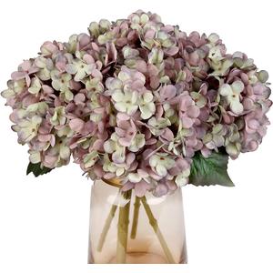 10Pcs Fake Flowers Artificial Silk Hydrangea Flowers Bouquets Faux Hydrangea Stems for Home Wedding Party Table Core Autumn Garden Halloween Decoration (Dusty Purple)