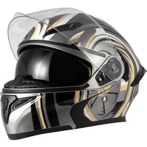 Spark Adult Flip-Up Motorcycle Helmets - DOT Certified Full Face Helmet with Dual Visor & Quick-Release Buckle, Lightweight ABS for Commuting and Touring Size Large