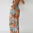 Women's Long Skirt Bikini Set Floral Print High Slit Halter Top Swimsuit Tie Side Beach Vacation Cover Up (XS)