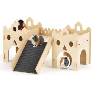 Guinea Pig Hideout House, Advanced Wooden Hamster House with Climbing Ladder & Multi-Holes, Bunny Castle Tower Toy for Guinea Pig Chinchilla Gerbil Hedgehog Small Animal House Habitat Hut Guinea Pig Hideout House, Advanced Wooden Hamster House with Climbing Ladder & Multi-Holes, Bunny Castle Tower Toy for Guinea Pig Chinchilla Gerbil Hedgehog Small Animal House Habitat Hut