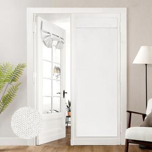 HOMEIDEAS 100% White Linen Blackout French Door Curtains, Privacy Door Window Curtains, 26 X 72 Inch Room Darkening Blinds, Thermal Insulated Shades for Bedroom, 1 Panel