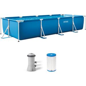 INTEX Rectangular Frame 14 ft 9 in x 7 ft 3 in x 33 in Above Ground Pool, Swimming Pool with Steel Frame and 530 GPH Cartridge Filter Pump