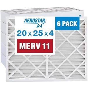 Aerostar 20x25x4 MERV 11 - 6 Count - Pleated HVAC, Furnace & Air Conditioner Filters - Removes Dust, Cold & Flu Germs, Lint, Mold, Pet Dander, Allergy-Causing Pollen, Smog & Smoke