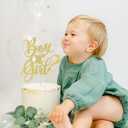 3 x Boy or Girl Cake Topper -gold glitter baby shower,Gender Reveal, 1st Birthday Party,welcome newborn party decoration