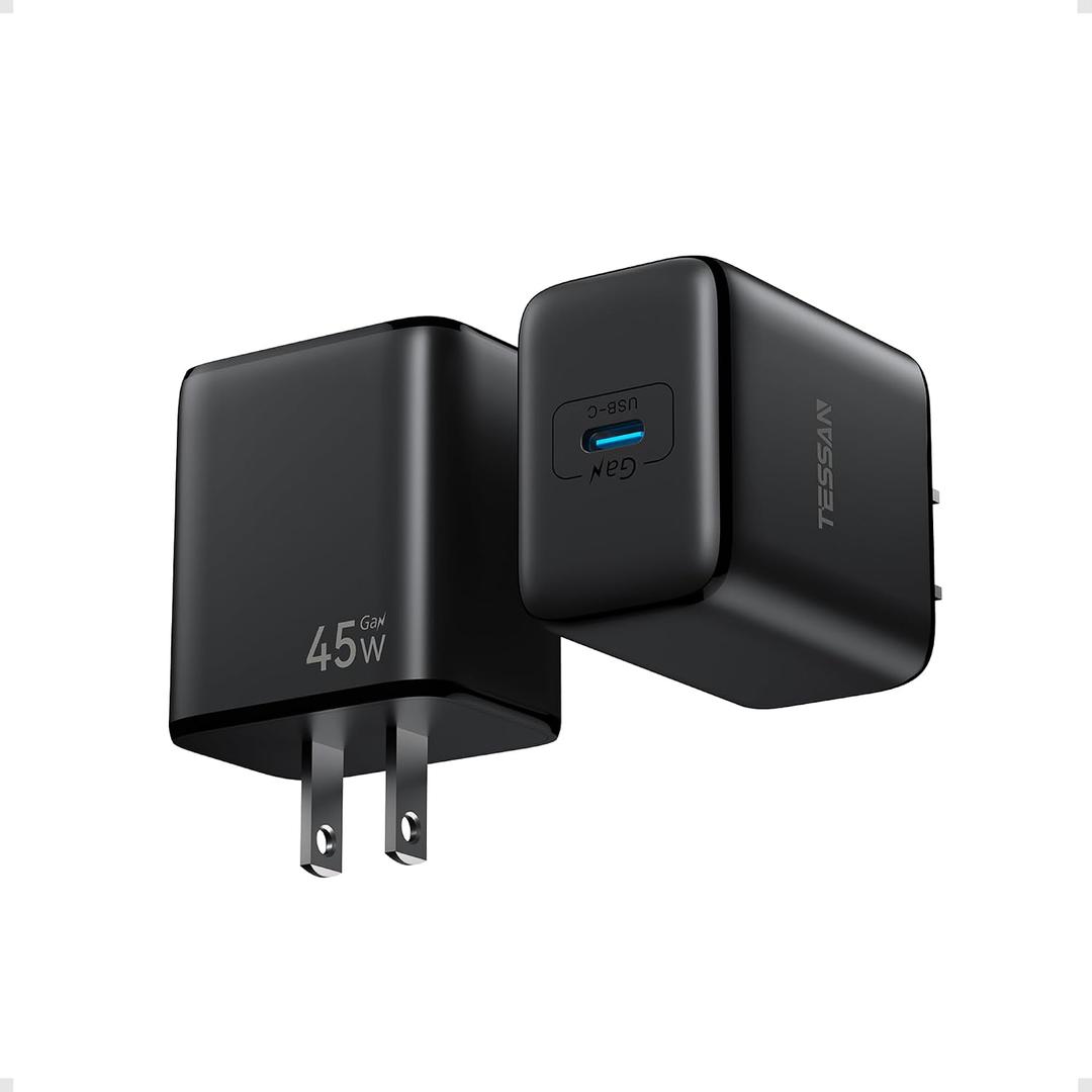 TESSAN 45W GaN Fast Charging Block, USB-C PD Charger Compatible with Samsung S24/ S25, iPhone 15/ 16/ 17, Pixel 7/ 8, iPad Pro/ Air & More, Black (2 Pack)