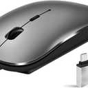 Wireless Mouse for Laptop, Bluetooth Mouse for MacBook Pro/Air/Mac/iPad/Chromebook/Computer -Rechargeale Dual Mode(USB 2.4Ghz + Bluetooth 5.2) Silent Cordless Mice with USB C Adapter,GrayBlack
