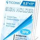TICONN 8.5 x 11 Acrylic Sign Holder, L Shape Clear Sign Stand for Displaying, Plastic Paper Holder for Office, Store, Restaurant (Vertical 3 Pack)