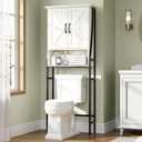 Over The Toilet Storage Cabinet, Over Toilet Bathroom Organizer, Above Toilet Storage Cabinet with Barn Doors Behind Toilet Bathroom Organizer (Cream White)
