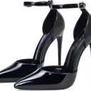 Elisabet Tang High Heels, Women Pumps D'Orsay Ankle Strap Pointed Toe Stiletto Heels Party Wedding Shoes (6, Black)