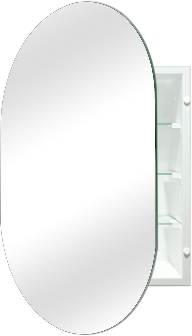 20x30 Inch Oval Frameless Mirror Cabinet,Bathroom Medicine Cabinet with Frameless Mirror, Wall Mounted Cabinet for Bathroom Toilet Kitchen,Recess or Surface Mount Installation