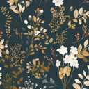 Laatse Navy Floral Wallpaper Peel and Stick Boho Wallpaper Vintage Blue/Gold Leaf Contact Paper Waterproof Self Adhesive Modern Wall Paper for Cabinet Walls Kitchen 17.5in x393in