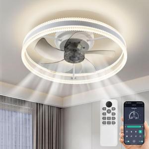 Low Profile Ceiling Fans with Lights and Remote, 19.7in Ceiling Fans with Light & 6 Wind Speeds/3000K-6500K Color Temperature, Flush Mount Ceiling Fan for Bedroom, Living Room, Dining Room (Modern)