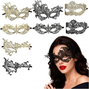 Masquerade Mask for Women, Venetian Mask For Halloween Costume Prom Ball Party Wedding, Cosplay Carnival (8PCS, Black&gold)