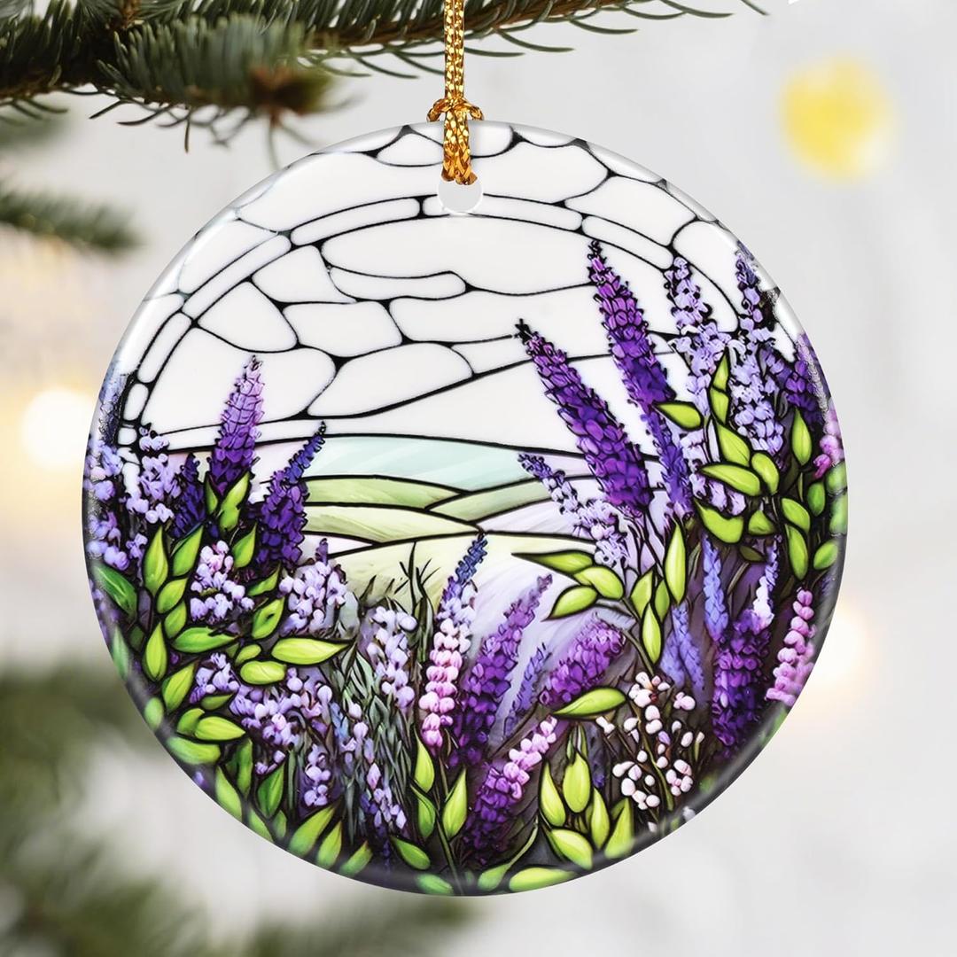 Christmas Ornaments, Dodosky 2.8in Ceramic Lavender Flower Ornament, Xmas Decor, Christmas Tree Ornaments, Xmas Decorations for Tree, Holiday Ornament, Lavender Flower Gifts, Gifts for Women, Mom