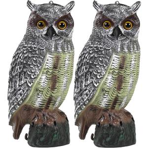 Galashield Owl Decoy | Plastic Owls to Scare Birds Away | Owl Statue for Garden & Outdoors 16.5" Tall [Pack of 2]