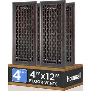 4x12 Inches 4 Pack Heavy Duty Walkable Floor Register - Easy Adjust Air Supply Lever Decorative Floor Vent Covers, Boston Design Vent Covers for Home - Oil Rubbed Bronze
