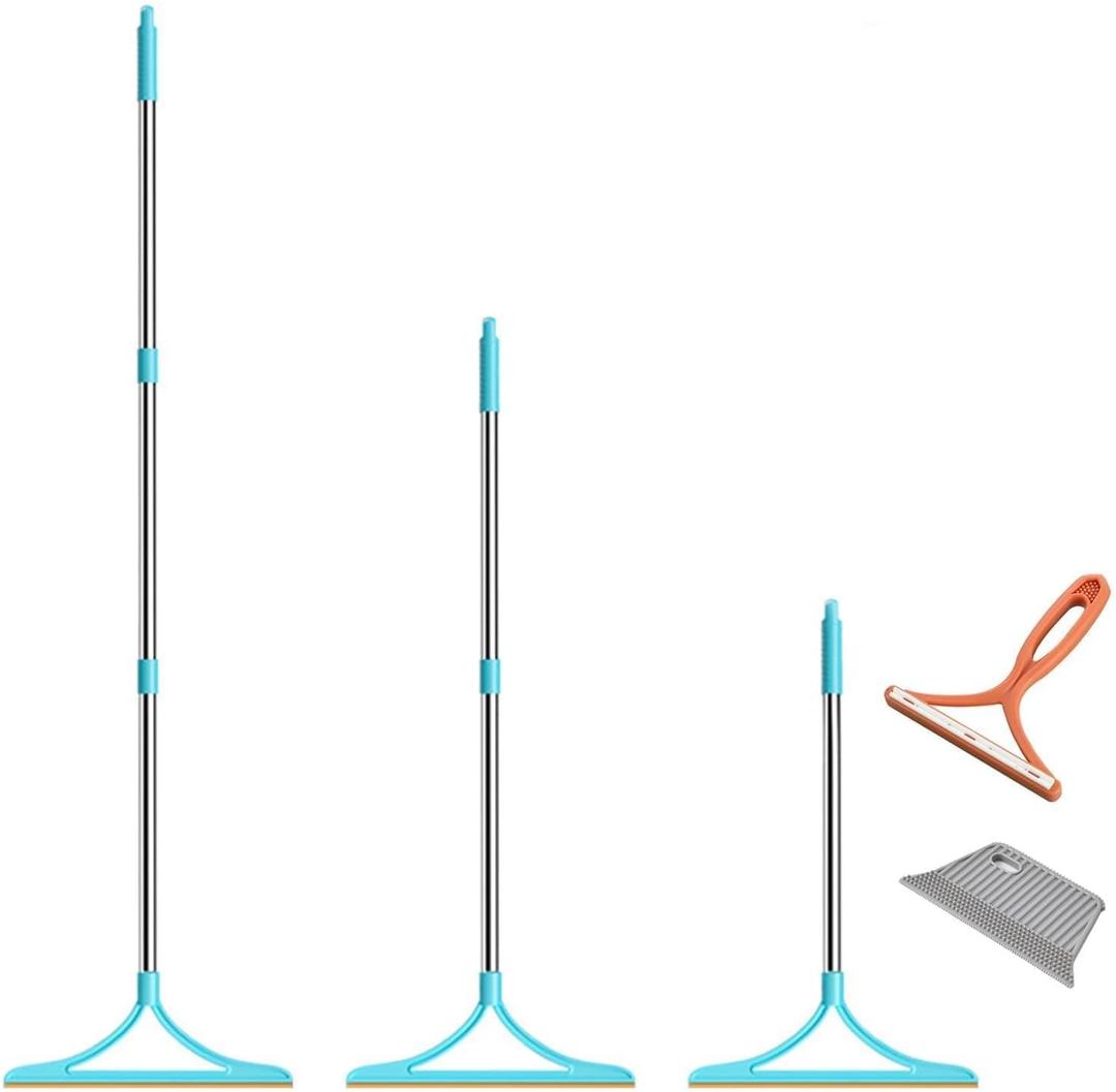 Carpet Rake for Pet Hair Removal - 3 in 1 Pet Hair Removal Tool Kit with Magic Brush, Scraper & 60 Adjustable Rubber Broom, Dog Cat Fur Remover for Carpets Rugs Mats Couch