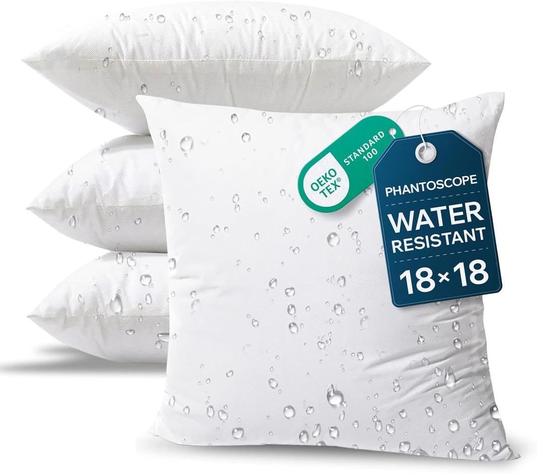 Phantoscope 18 x 18 Pillow Inserts - Pack of 4 Outdoor Water Resistant Throw Pillow Inserts Hypoallergenic Square Decorative Couch Sham Cushion Stuffer - 18 Inches